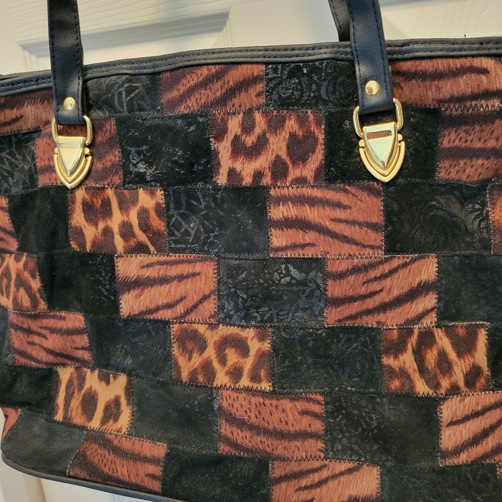 Vintage Leather Patchwork & Animal Print Handbag / Purse - Shoulder Bag